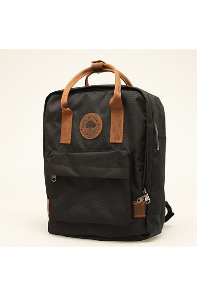 Ramsburry Unisex Black Waterproof Imperteks Fabric 100% Genuine Leather Handle Backpack with Laptop Compartment