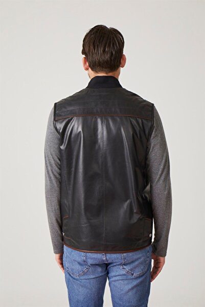 Deriderim Мъжки елек от естествена кожа с цип, ватиран и шевен, с черен цип от Nigel Black