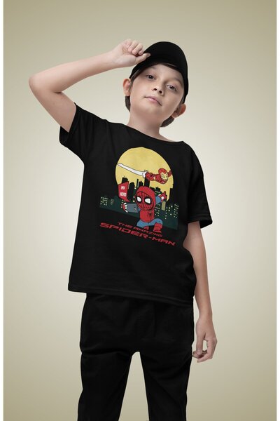 Fuddy Moda Tricou unisex pentru copii cu imprimeu Marvel Ironman și Spiderman