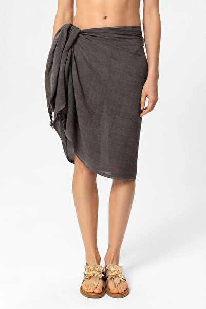 Deriderim Pareo de vară din bumbac legat în talie cu ciucuri antracit