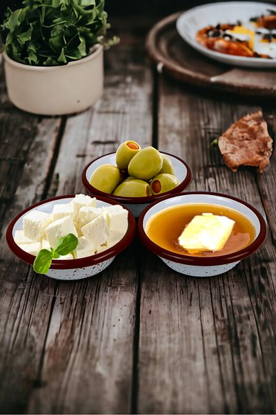 İnci Emaye 10Cm Enameled Conical Plate Set - 3 Pieces, Breakfast, Jam, Olive and Cheese Plate