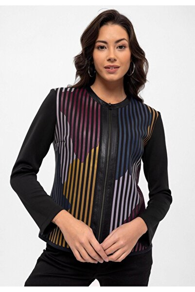 Deriderim Blue Purple Black Lona Striped Leather Printed Women's Genuine Leat...