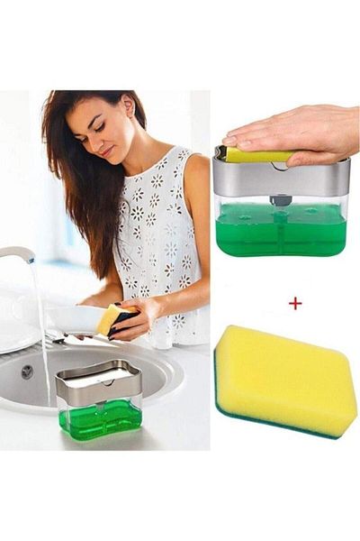 CMT Liquid Soap Dispenser with Pump and Sponge Chamber Dishwashing Liquid Dispenser 380 ml and Sponge