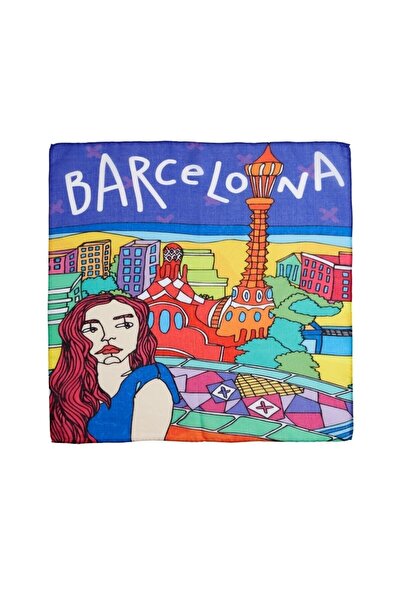 Deriderim Ikigai City Series Barcelona Special Design Hand Drawing Colorful Multifunctional Colorful Square 45x45 Bandana