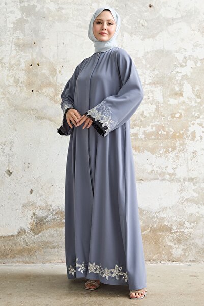 InStyle Gray Ferace - Flower Sequin Detailed