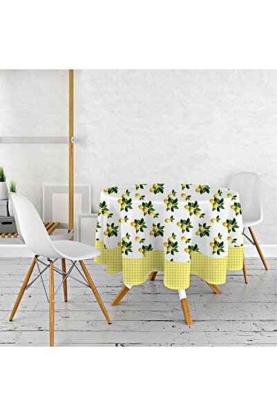 WENESSİ Față de masă rotundă de 150 cm - țesătură fără hârtie, imprimată cu l...