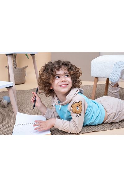 Bubito Dude Patterned Hooded Baby Bottom and Top Set