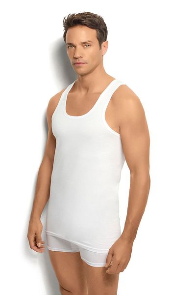 MYS GRUP TEKSTİL Men's White Cotton Rambo Tank Top - 3' / 106