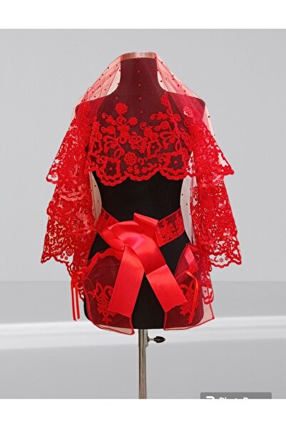 Şık Tasarım طقم حجاب حنة الزفاف باللون الأحمر المطبوع اللامع