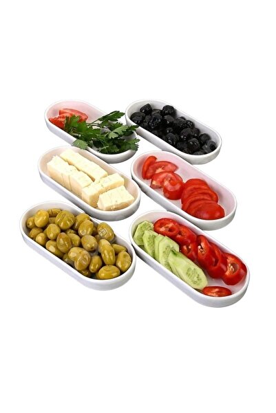 Hitfoni Kahvaltılık 6'lı Oval Tabak & Kahvaltı Takımı & Düzenleyici 6'lı Set Krem