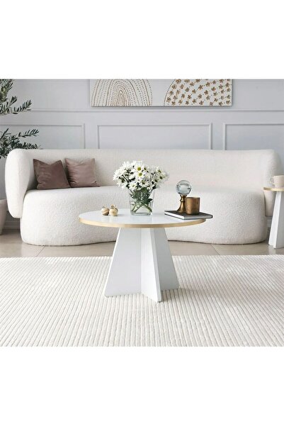 TALAŞTOZUM Mantar Tekli Zigon Orta Sehpa Gold Beyaz