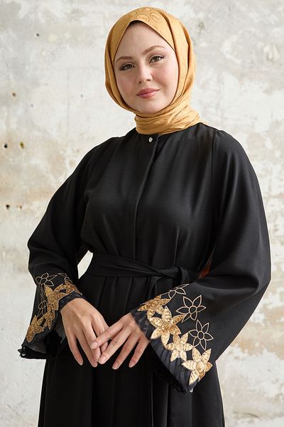 InStyle Black Ferace - Flower Sequin Detailed