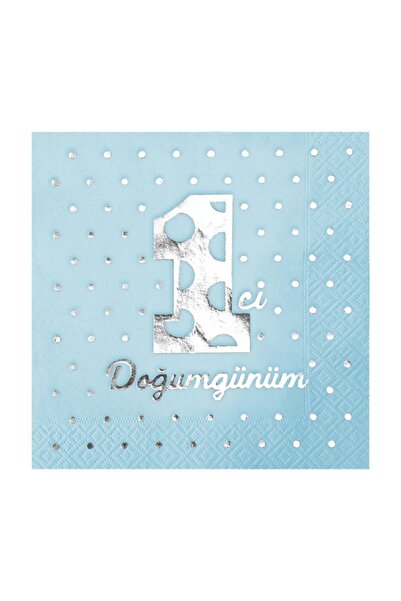 Story Silver Foil My 1st Birthday Patterned 16-Piece Light Blue Napkin Sb-2004