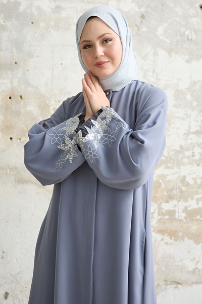 InStyle Gray Ferace - Flower Sequin Detailed