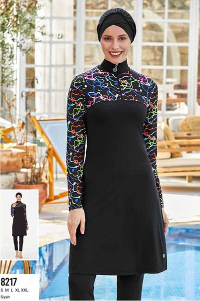 MARESİVA Black Hijab Swimsuit - Lycra and Full Covered, Women, Model 8217