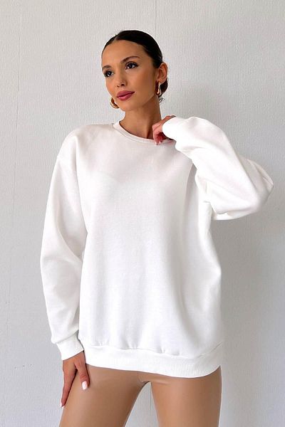 Mine Tan Butik Hanorac pentru damă cu gât crew ridicat - alb