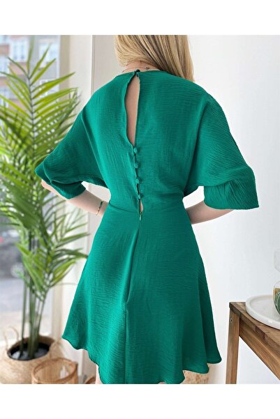 Mine Tan Butik Kolları Lastik Detaylı Linda Elbise - Siyah