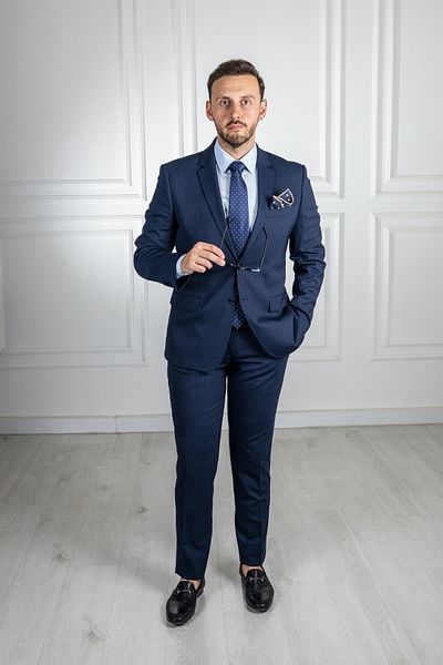 Sarar İnterview Sarar Zeus Mono Collar Slim Fit Navy Blue Wool Suit