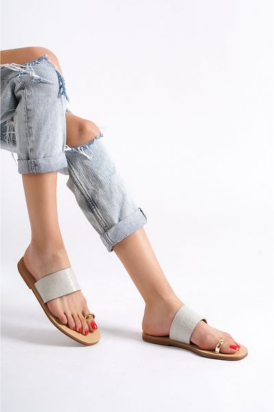 DaphneSandals Croco Beige Leather Women's Slippers 5205