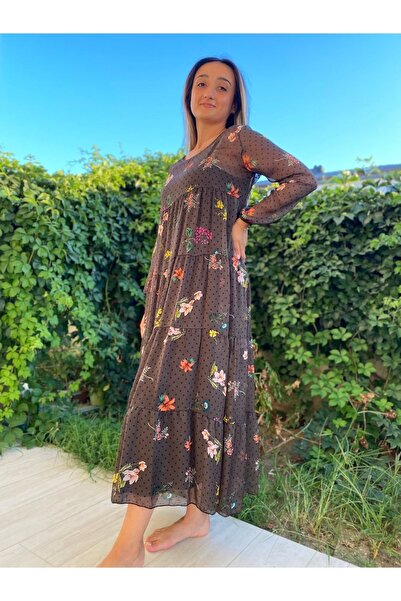 Bohemian Kadın Kahverengi Ipek Elbise