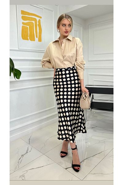 Julishop Fustă midi premium din satin cu fermoar lateral pentru femei Julidress