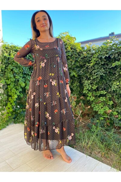 Bohemian Kadın Kahverengi Ipek Elbise
