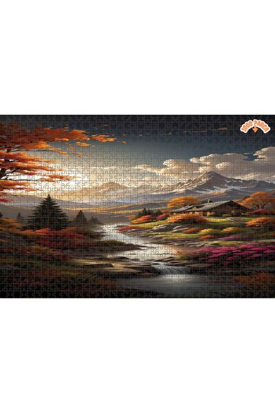 Teona Ahşap Sonbaharın Büyüsü Dağ Manzarası Çift Katlı Çerçeveli Asılabilir A...