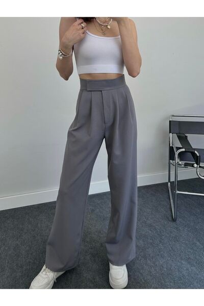 My Blog Dámské antracitové kalhoty Palazzo se zapínáním na suchý zip Redkit