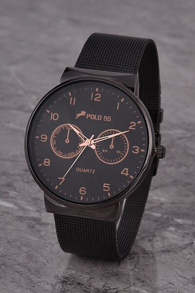 Polo55 Siyah- Turuncu Dekoratif Göstergeli Kadran Hasır Kordon Erkek Kol Saati