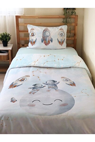Evmila astronot desen tek kişilik çift taraflı çocuk nevresim takımı