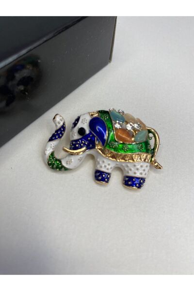 NAZLI Yeni Yıl Noel Hediyesi Renkli Taşlı Fil Yakalık Broş