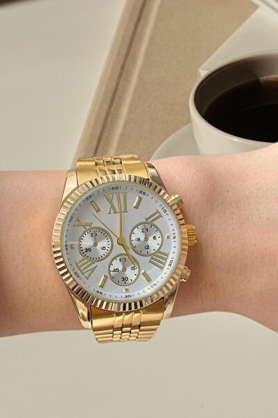 Polo55 Dekoratif Göstergeli Gold Metal Kordon Unisex Kol Saati