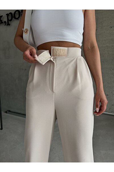 Laluvia Parla Women's Lycra Velcro Closure Stone Color Palazzo Pants