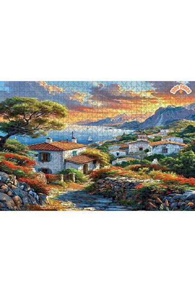 Teona Ahşap Akşam Güneşi Altında Ege Kasabası Çift Katlı Çerçeveli Asılabilir...