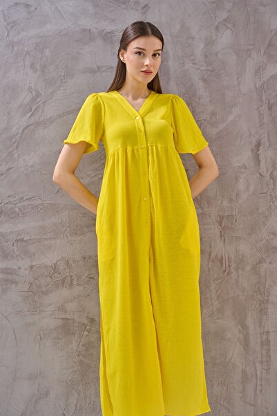 SHUGAA KADIN ÖNDEN DÜĞMELİ MAXİ ELBİSE