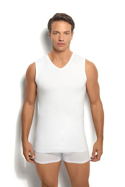 MYS GRUP TEKSTİL Jiber 3-piece Men's White V-neck Cotton Undershirt Set / 123