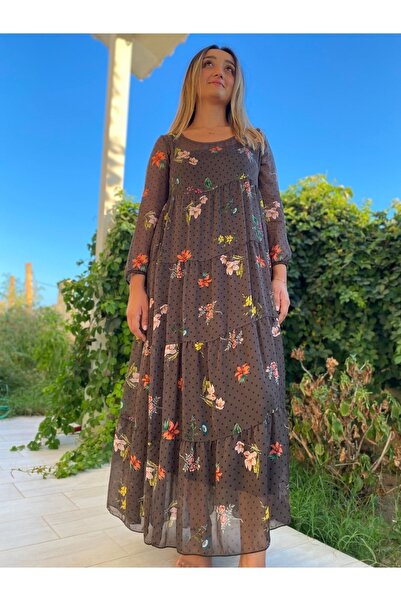 Bohemian Kadın Kahverengi Ipek Elbise