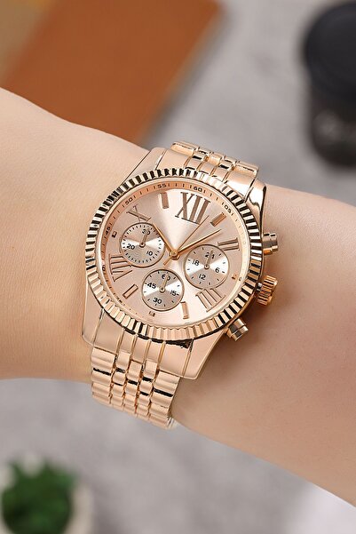 Polo55 Rose Dekoratif Göstergeli Metal Kordon Kadın Kol Saati