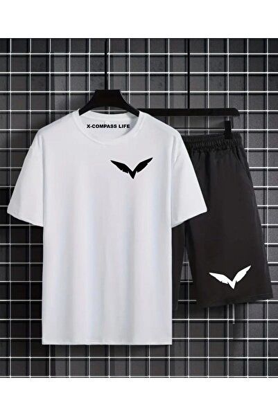 FECCY Unisex Kanat Baskılı Oversize Şort T-shirt Takım