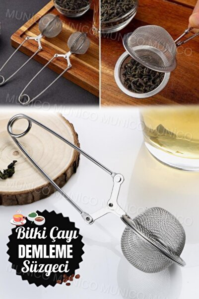 Munico Paslanmaz Çelik Kaşık Çay Yaprakları Bitki Örgü Topu Demlik Filtresi S...