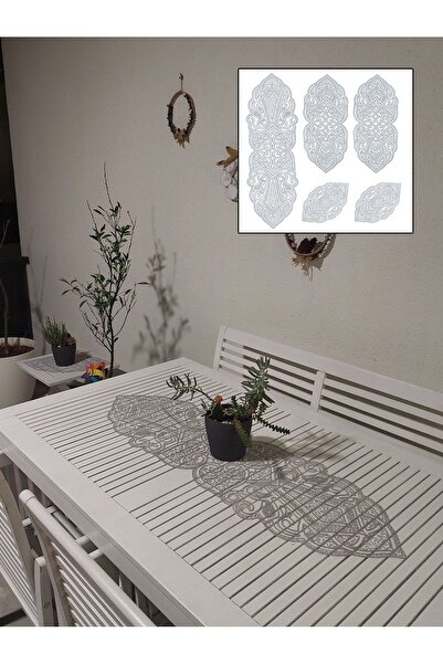 CAMİNHO DA LUA عداء عثماني فاخر مكون من 5 قطع - غرفة المعيشة، الغرفة، الطاولة، غطاء طاولة القهوة، مجموعة مهر فرنسية مزينة بالدانتيل