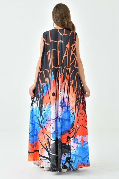 lovebox Sukienka maxi z nadrukiem cyfrowym - szczegółowe kieszenie, bez rękawów 10032