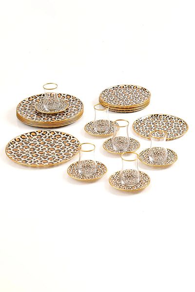 B&M 24 Piece Leopard Patterned Round Breakfast Set