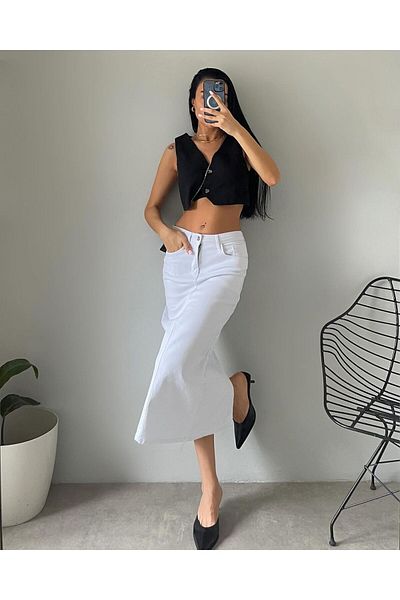 AREF JEANS Long Denim Skirt - Slit Back