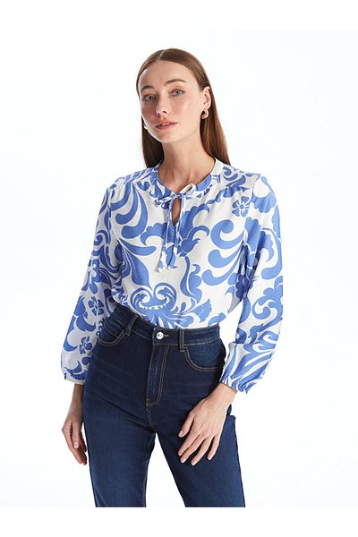 LC Waikiki Long Sleeve Floral Tie Collar Women's Blouse