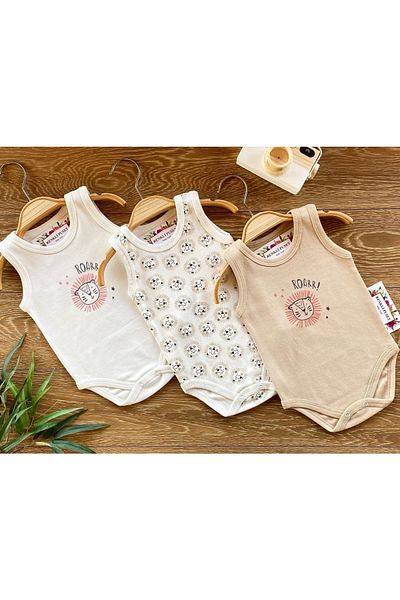 Renkli Puset 3-Piece Cotton Newborn Baby Strappy Bodysuit Set Aslan