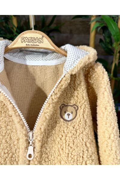 PATSAN Peluş Polar Bebek Kapüşonlu Fermuarlı Hırka Wellsoft