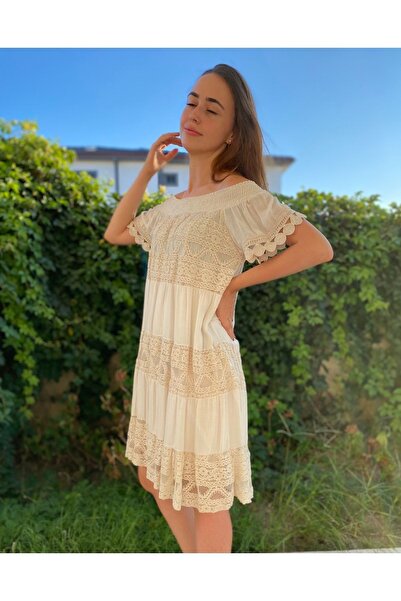 Bohemian Women's Mink Madonna Collar Flared Dress