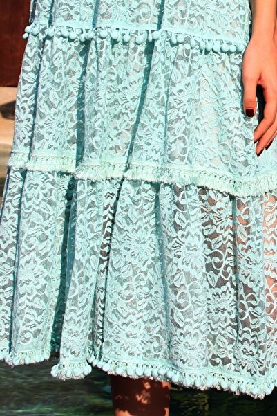 Bohemian Women's Mint Romantic Strapless Dress