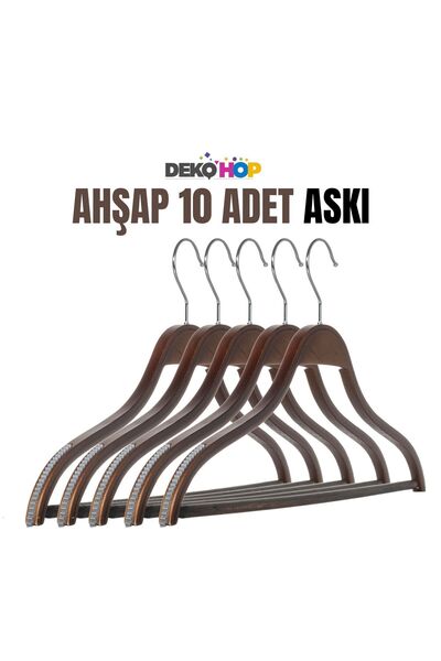 DEKOHOP Kadın Ahşap Askı Gömlek Pantolon Tişört Askısı Natural Renk 10 Adet